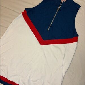 Blue Zip-Up Sweater Dress with Gold Accents